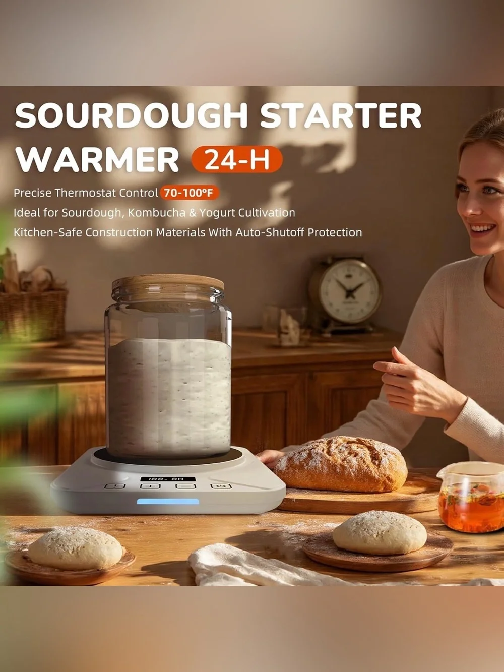 Sourdough Starter Warmer Mat - 24H Timer - Precise 1°F Thermostat Control